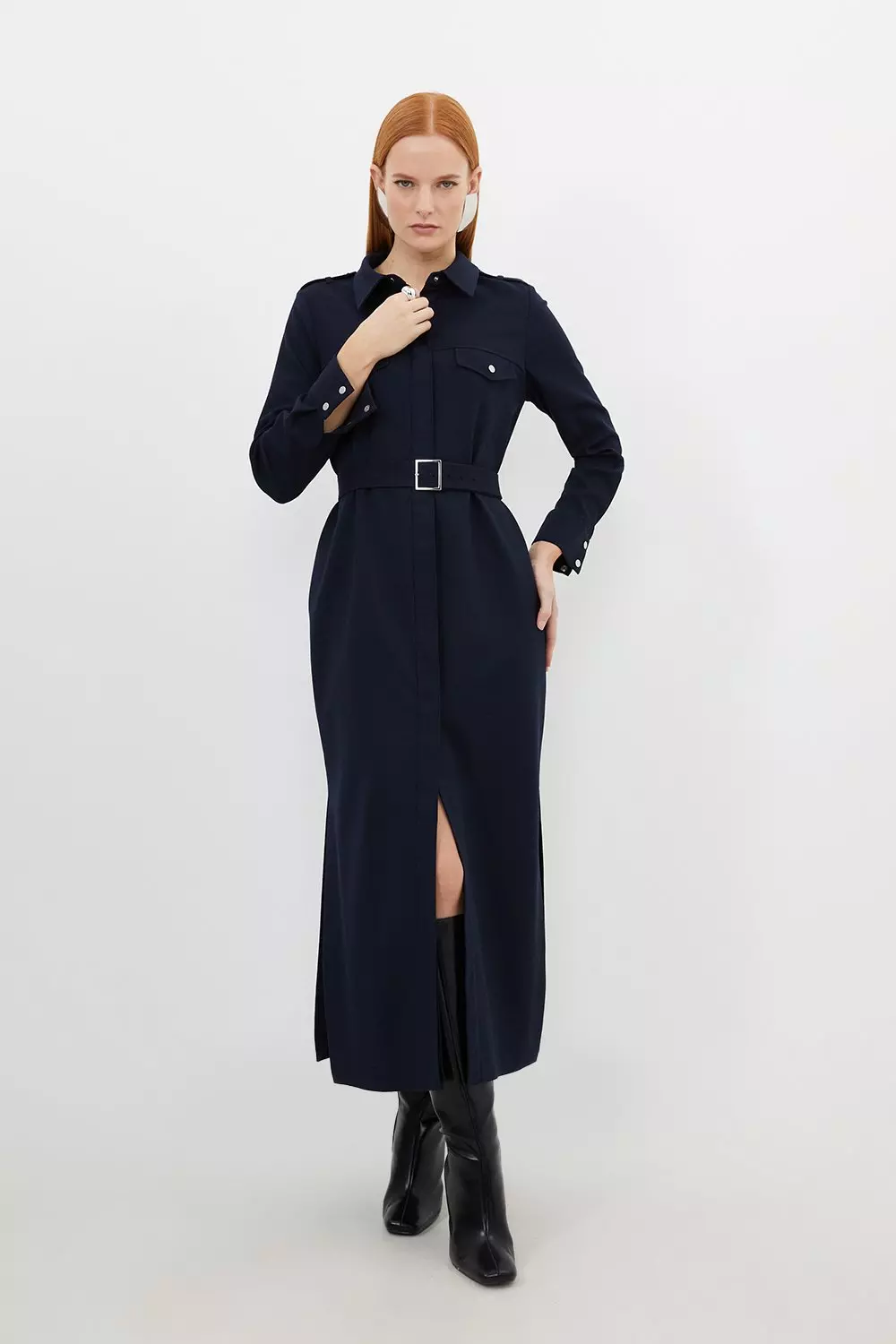 Indigo Tailored Flannel Long Sleeve Pocket Detail Shirt Dress alternative image