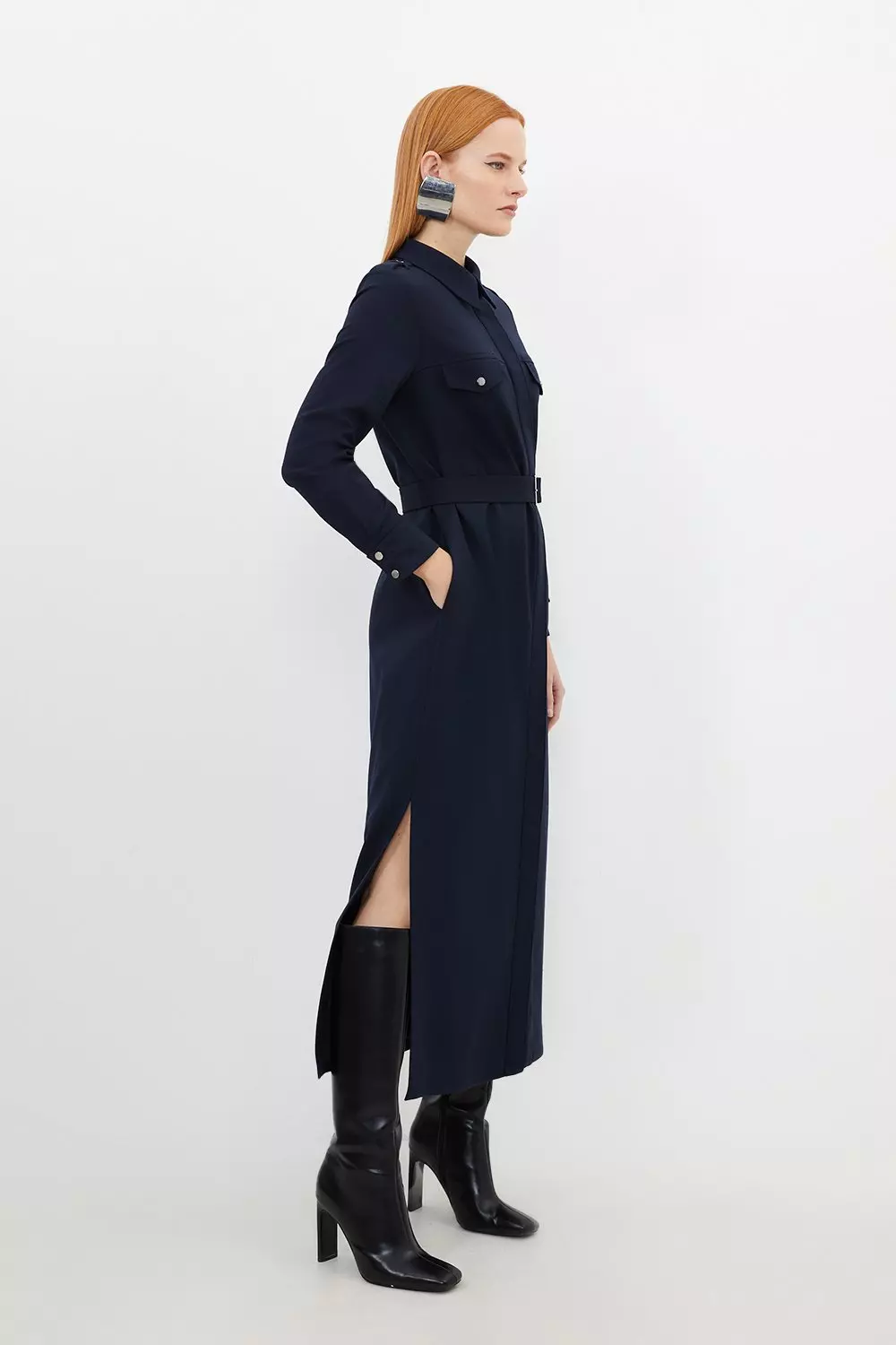 Indigo Tailored Flannel Long Sleeve Pocket Detail Shirt Dress alternative image