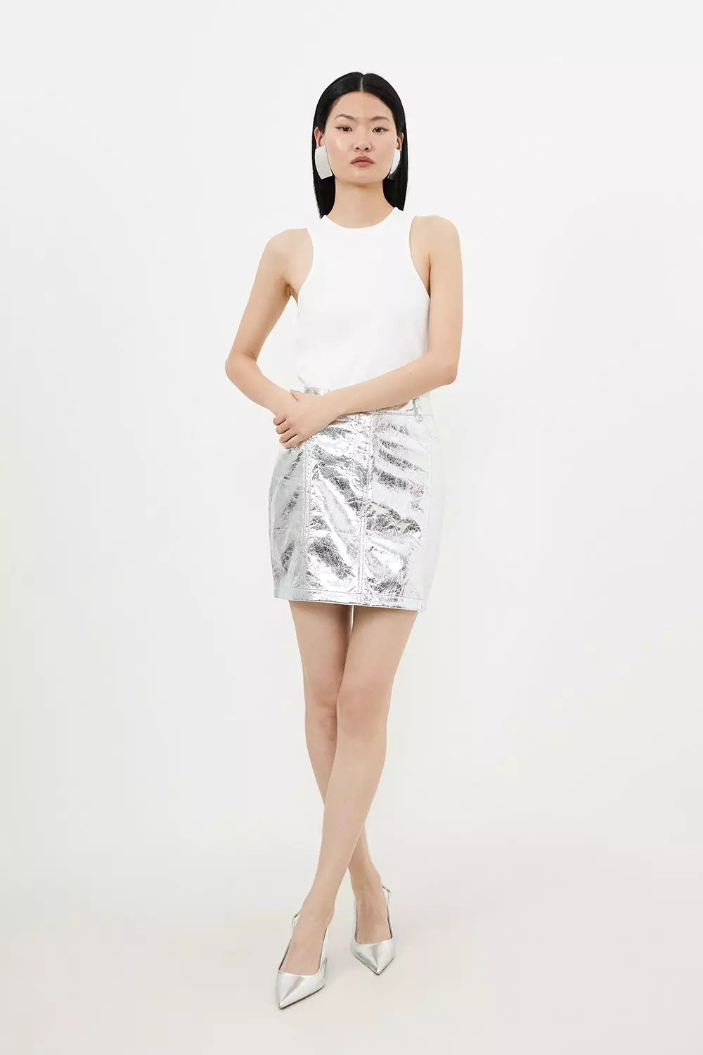 Silver Metallic Faux Leather Mini Skirt  alternative image