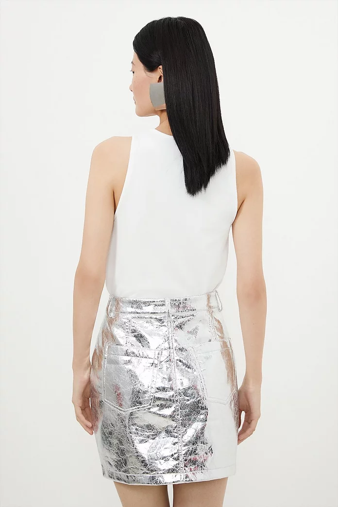 Metallic Faux Leather Mini Skirt | Karen Millen Metallic Faux Leather Mini Skirt | Karen Millen