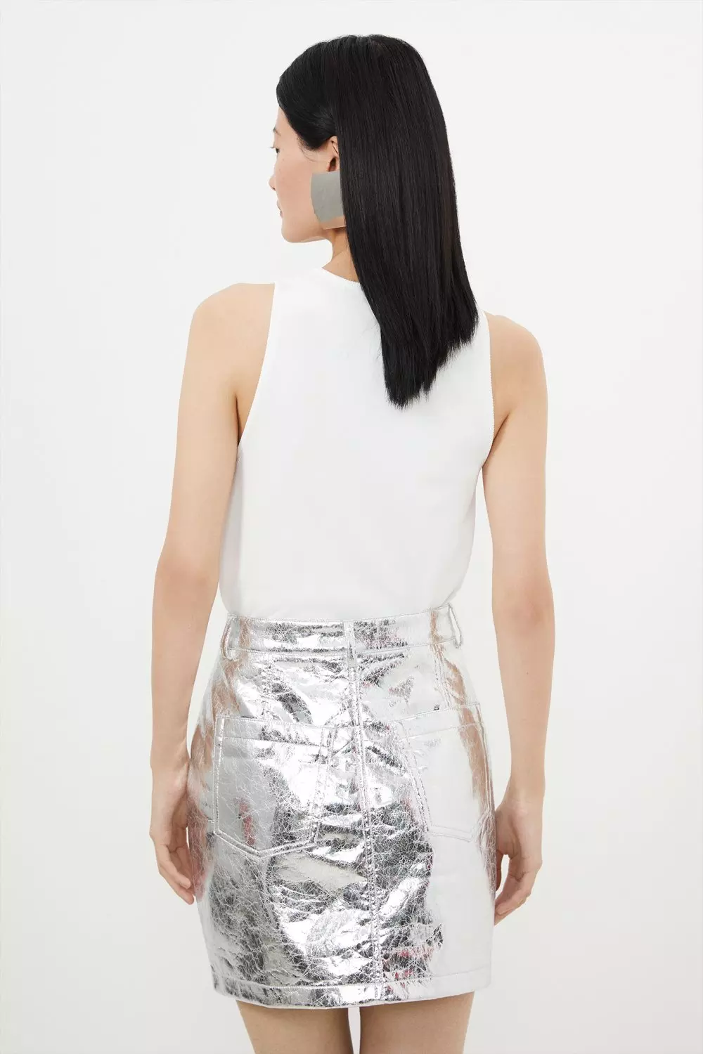 Metallic Faux Leather Mini Skirt Karen Millen