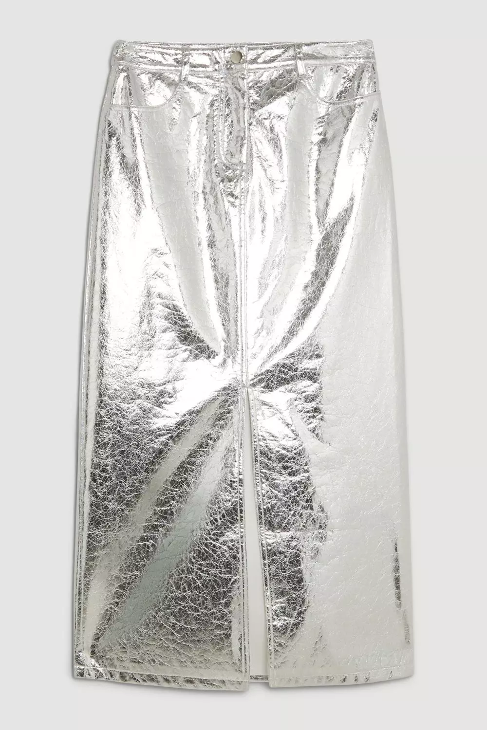 Metallic Faux Leather Midi Skirt | Karen Millen