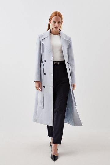 Tailored Self Belt Detail Midaxi Coat pale blue