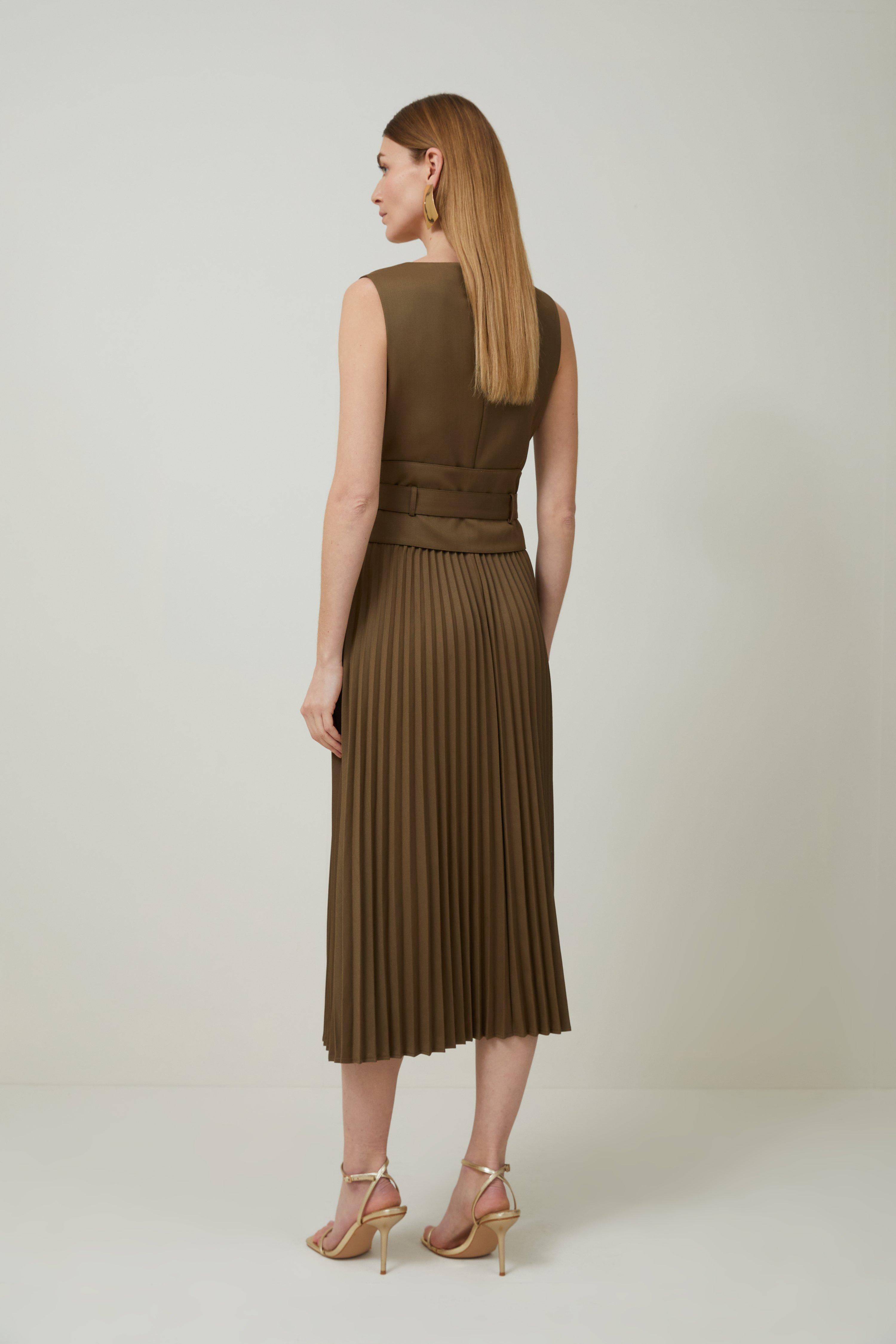 Pleated wool-blend maxi dress