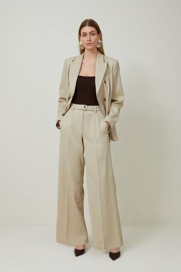 Tailored Wool Blend Straight Leg Trousers stone