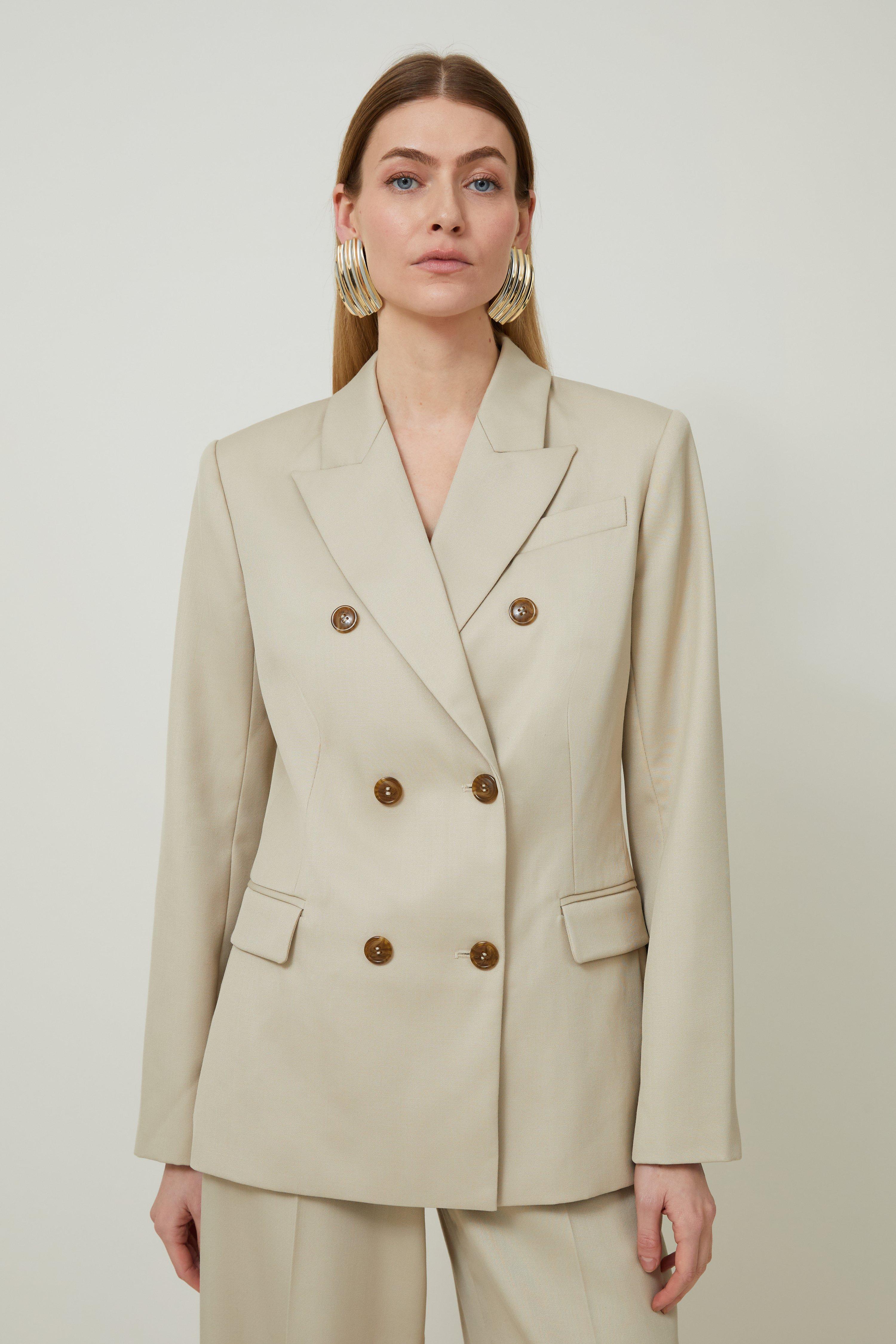 Tailored Wool Blend Double Breasted Blazer | Karen Millen