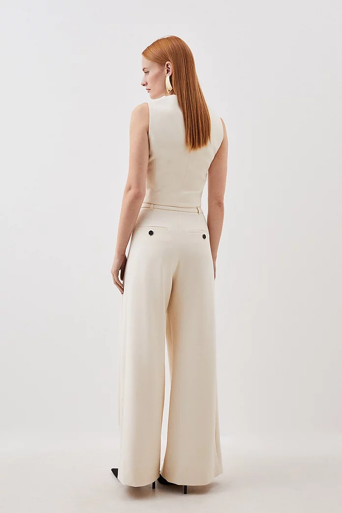 Compact Stretch Tailored Pleated Straight Leg Pants | Karen Compact Stretch Tailored Pleated Straight Leg Pants | Karen