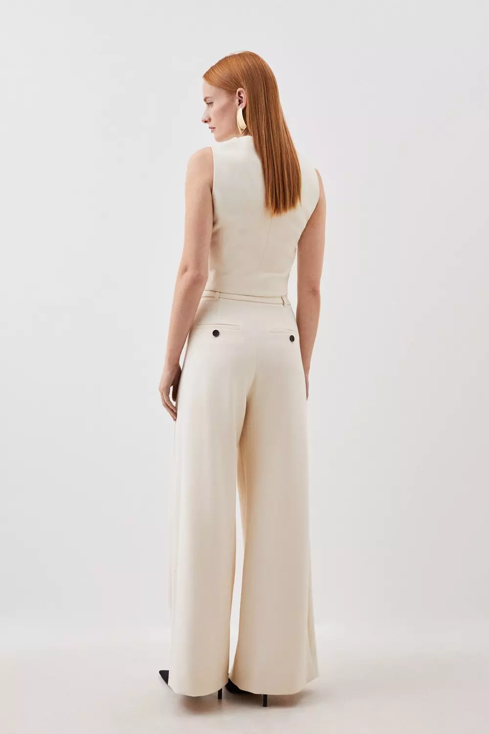 Compact Stretch Tailored Pleated Straight Leg Pants | Karen