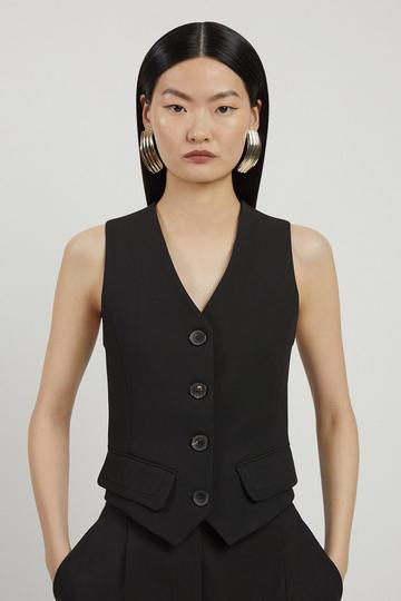 Compact Stretch Tailored Buttoned Waistcoat black