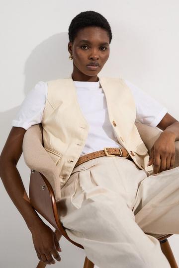 Denim Button Through Waistcoat cream
