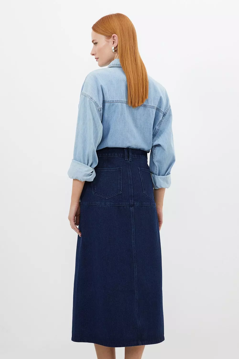 Denim Panel Seam Midi Skirt Karen Millen