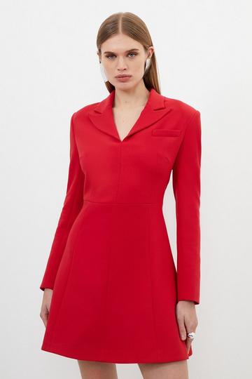 Compact Stretch Tailored Full Skirt Mini Blazer Dress red