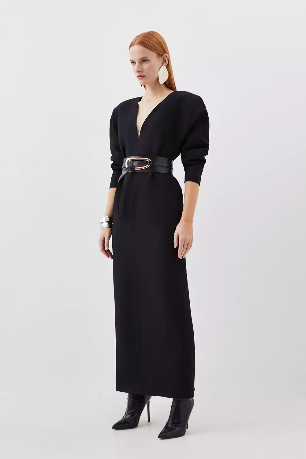Compact Stretch Tailored Ruched Sleeve Maxi Dress | Karen Millen