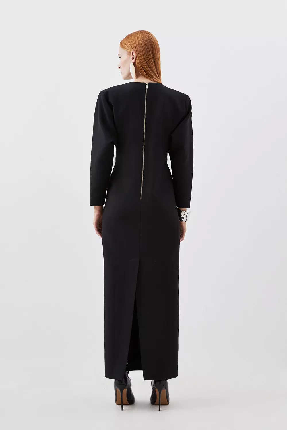 Compact Stretch Tailored Ruched Sleeve Maxi Dress | Karen Millen