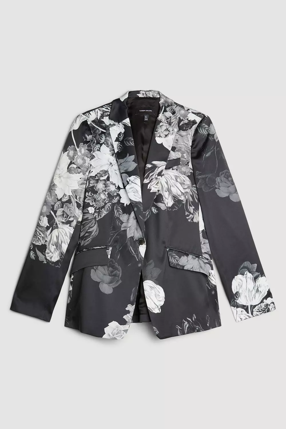 Italian Structured Satin Floral Bloom Printed Blazer | Karen