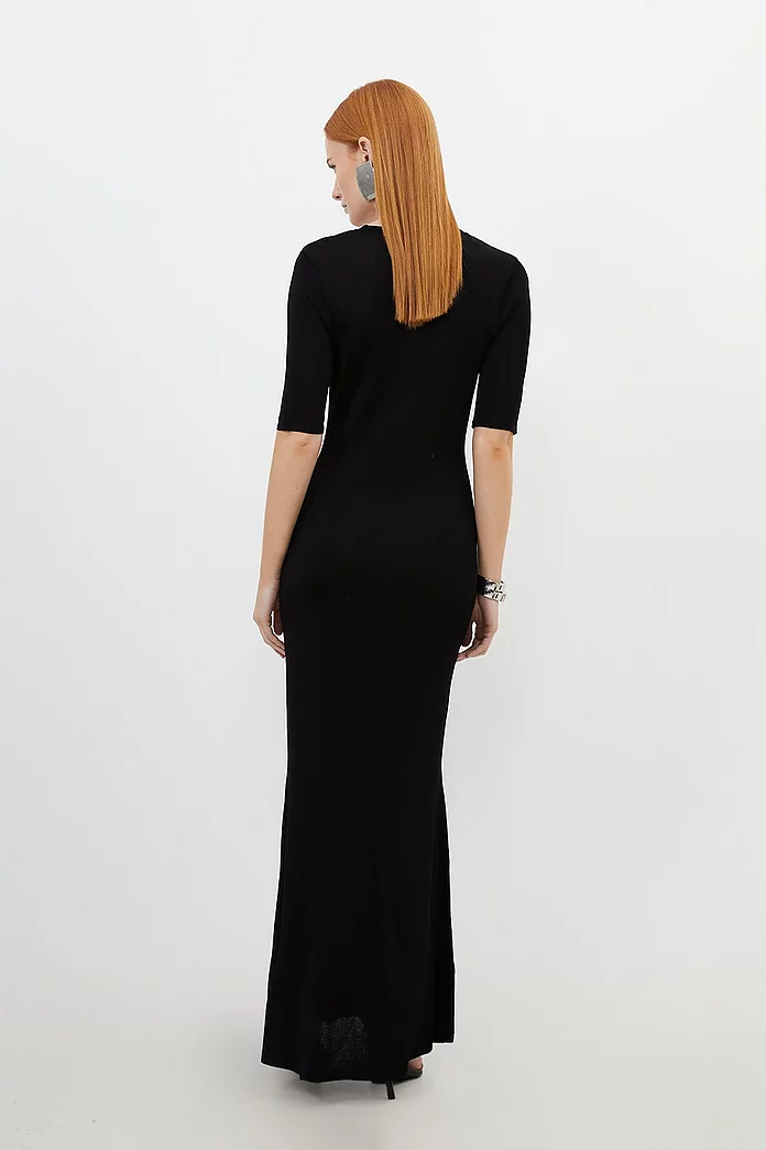Viscose Blend Slinky Sheer Knit Button Front Maxi Dress Viscose Blend Slinky Sheer Knit Button Front Maxi Dress