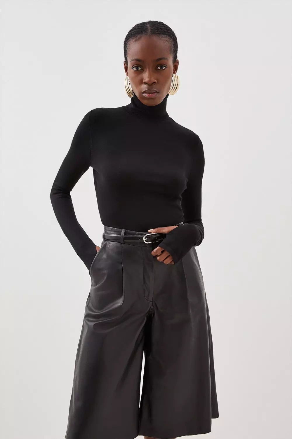 Viscose Blend Roll Neck Thumbhole Cuff Knit Jumper Karen Millen