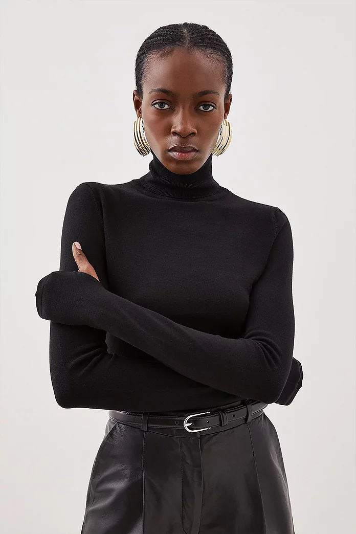 Viscose Blend Turtleneck Thumbhole Cuff Knit Sweater | Karen Viscose Blend Turtleneck Thumbhole Cuff Knit Sweater | Karen