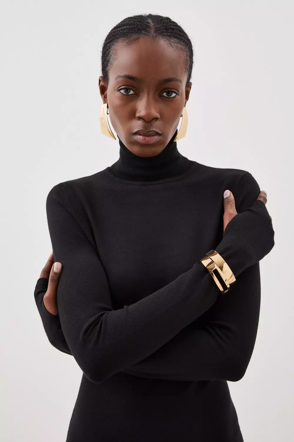 Black polo neck mini dress online