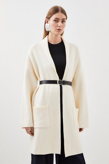 Viscose Blend Belted Knit Coatigan ivory