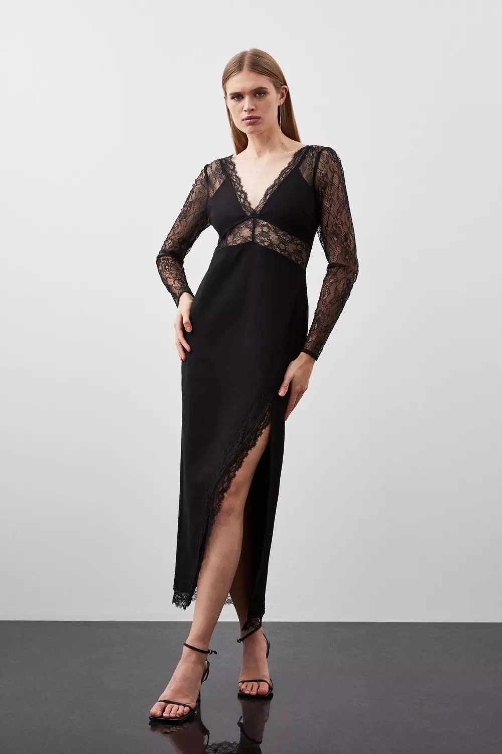 Lace And Ponte Jersey Maxi Dress Karen Millen