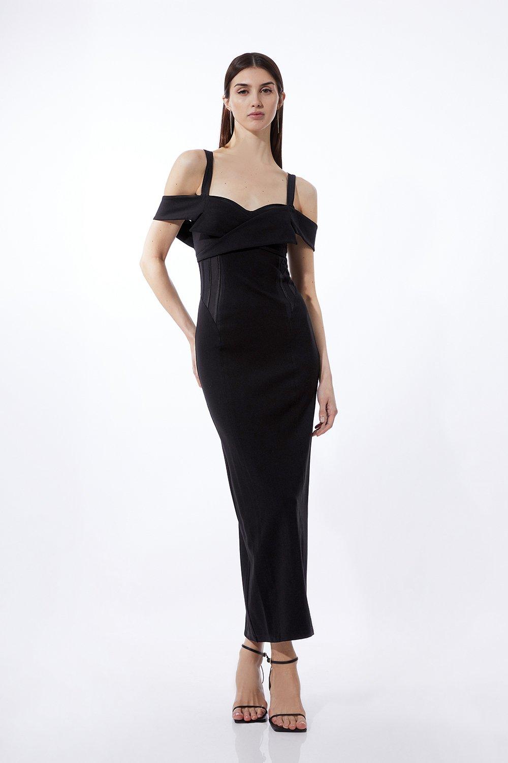 Ponte And Power Mesh Jersey Maxi Dress