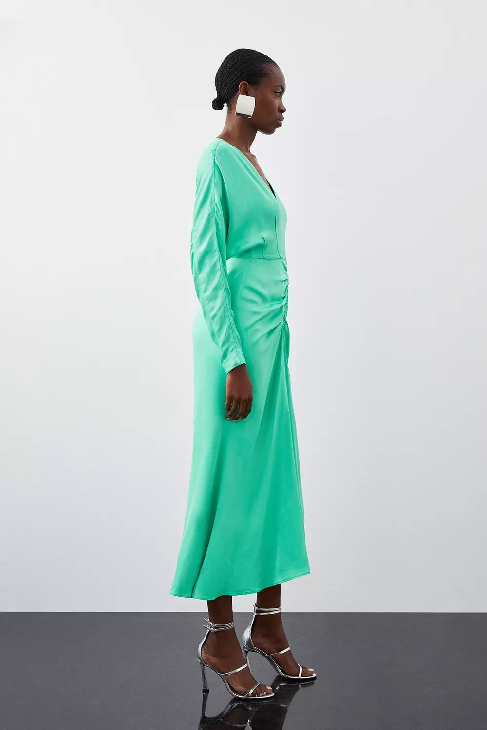 Viscose Satin Batwing Long Sleeve Midi Dress | Karen Millen