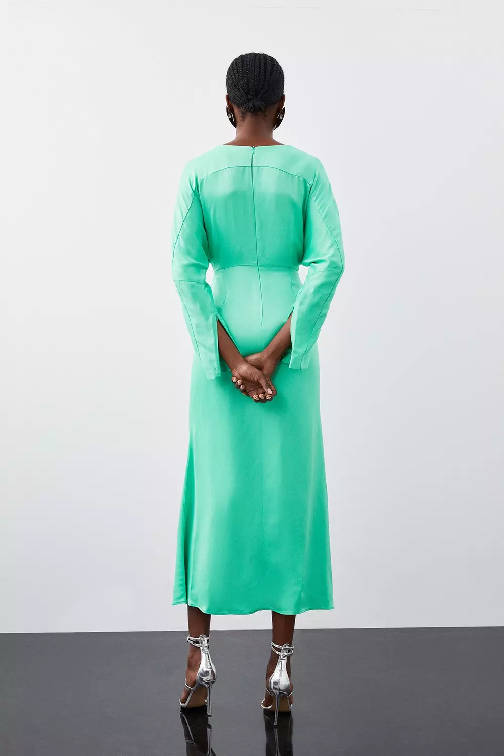 Viscose Satin Batwing Long Sleeve Midi Dress | Karen Millen