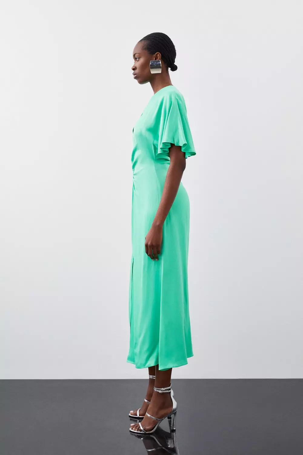 Viscose Satin Batwing Midi Dress | Karen Millen