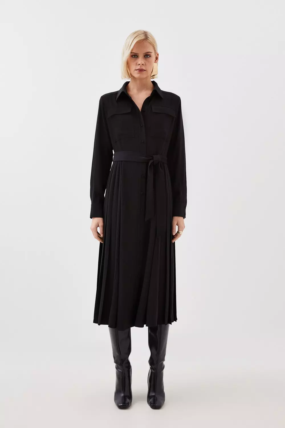 Soft Tailored Pleated Pocket Detail Midi Shirt Dress Karen Millen