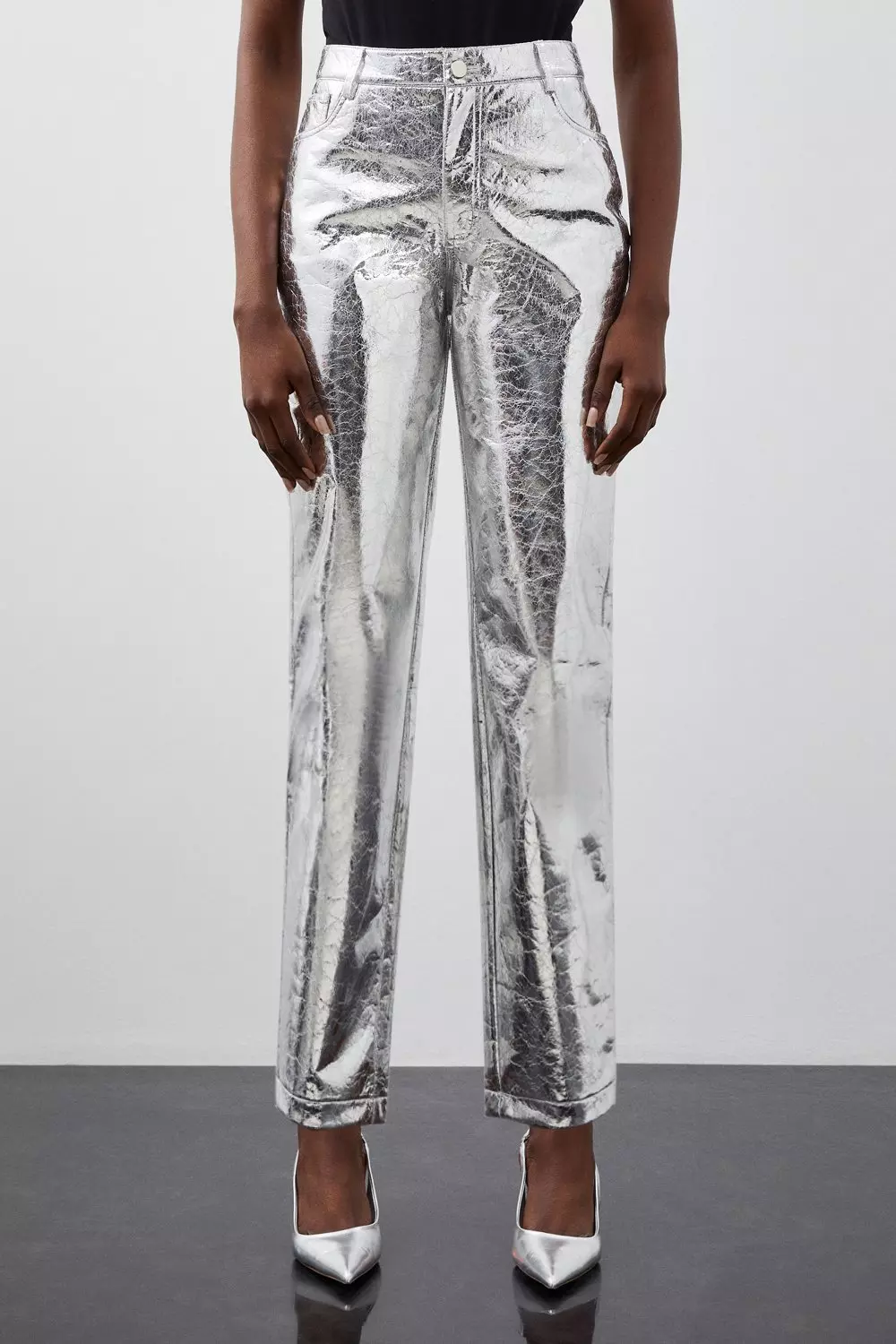 Tall Metallic Faux Leather Straight Pants | Karen Millen