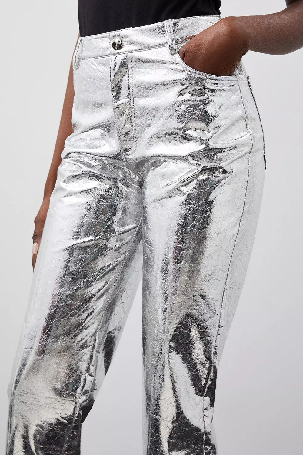 Faux Leather Metallic Textured Pants – Fern & Moon