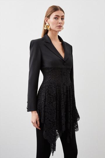 Tailored Italian Lace Detail Longline Blazer