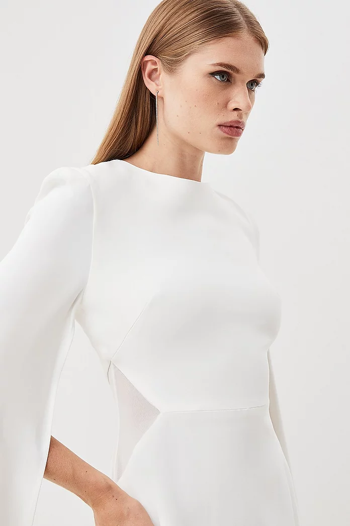 Petite Compact Stretch Viscose Cape Mesh Panel Tailored Midi Petite Compact Stretch Viscose Cape Mesh Panel Tailored Midi