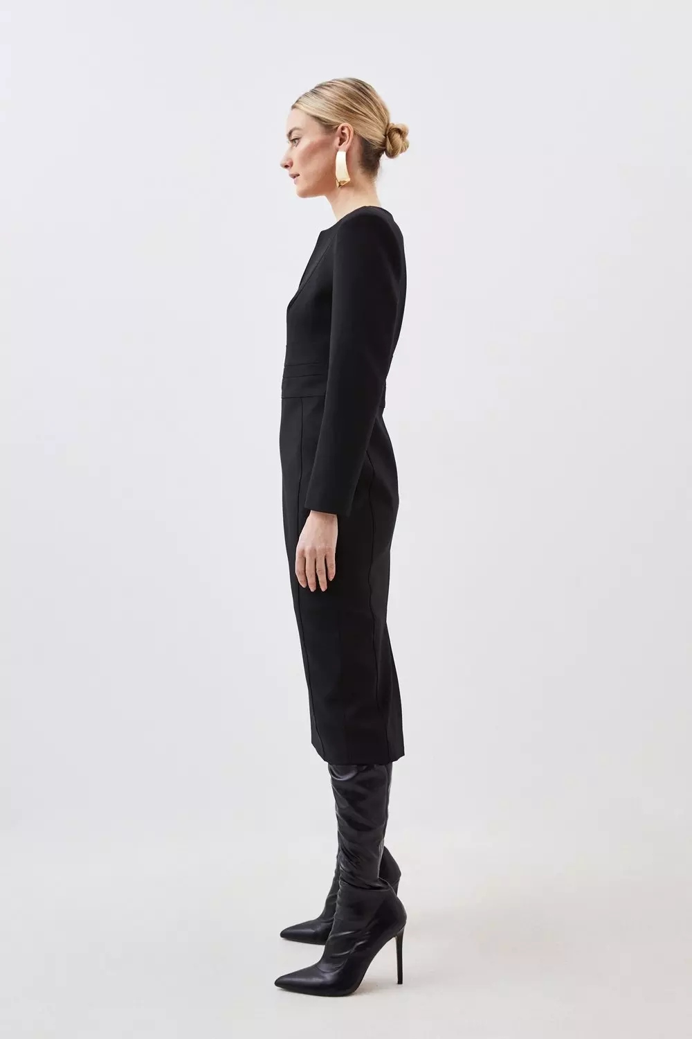 Petite Compact Stretch Waist Detail Tailored Midi Dress