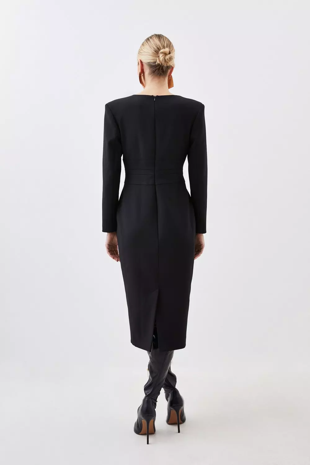Petite Compact Stretch Waist Detail Tailored Midi Dress