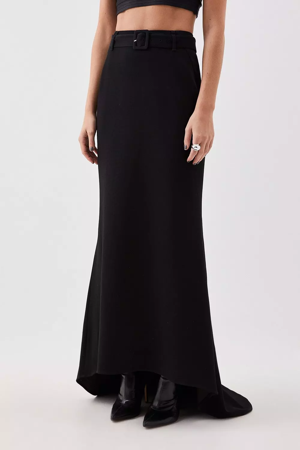 The Founder Petite Compact Stretch Asymmetric Maxi Skirt
