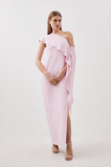 Pink Tailored Compact Stretch Viscose Drape Detail Maxi Dress