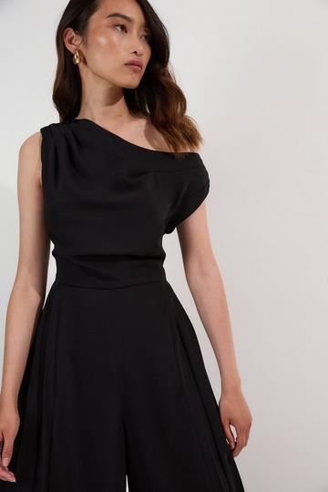 Soft Tailored Off Shoulder Pleat Detail Jumpsuit black