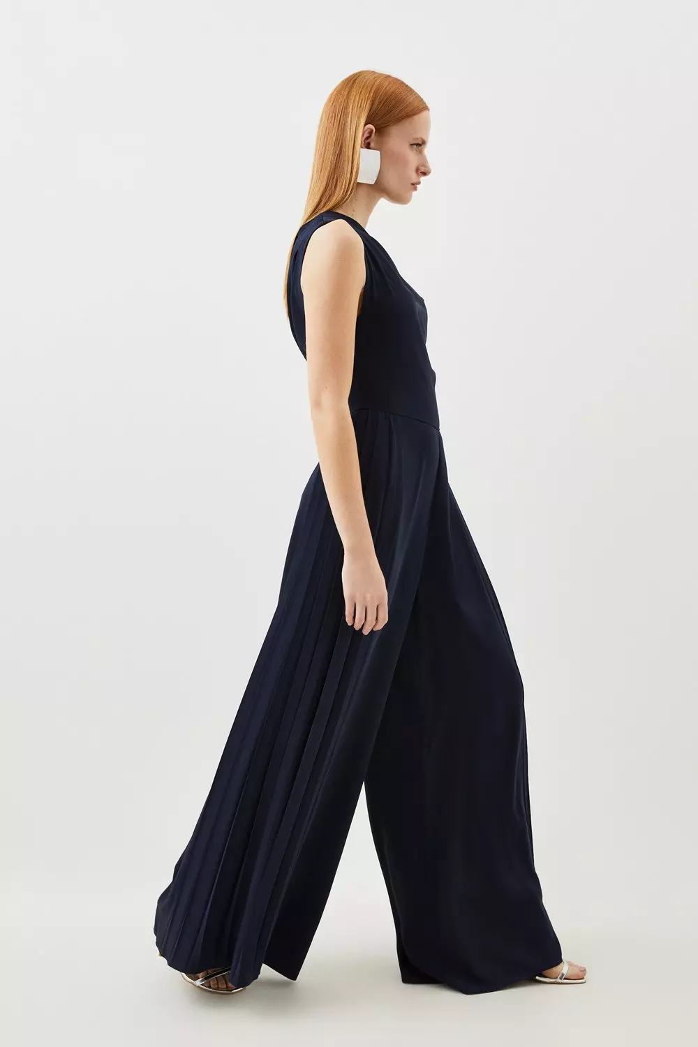 Soft Tailored Off Shoulder Pleat Detail Jumpsuit | Karen Millen