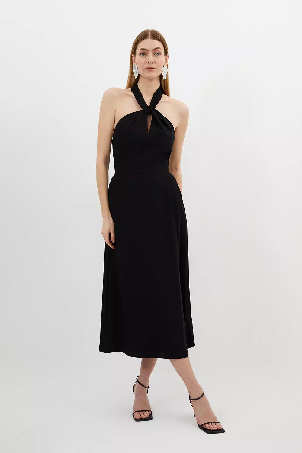 Soft Tailored Halter Tie Neck Pleat Detail Midi Dress Karen Millen