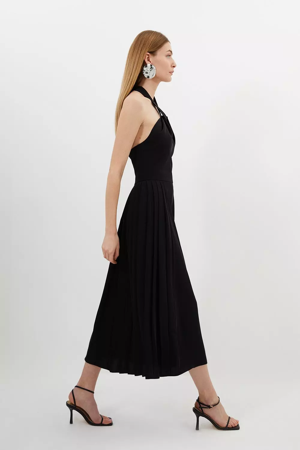 Soft Tailored Halter Tie Neck Pleat Detail Midi Dress Karen Millen