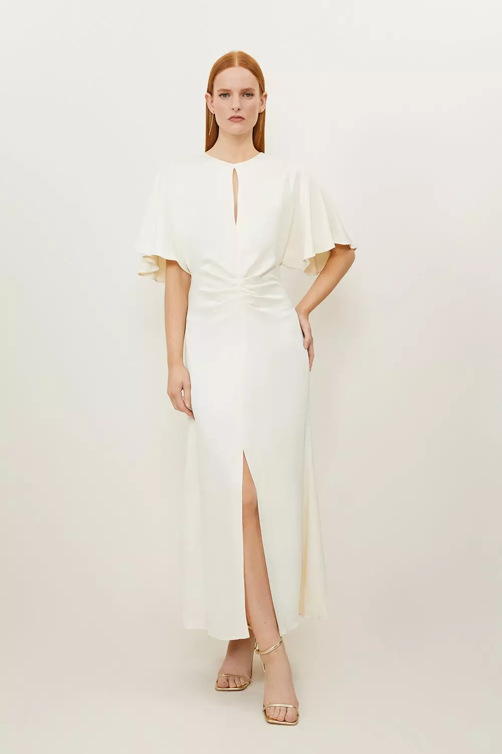 Satin Crepe Woven Angel Sleeve Midi Dress Karen Millen