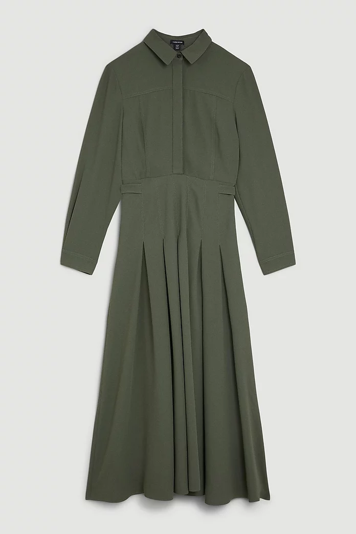 Petite Tailored Crepe Pleated Shirt Dress | Karen Millen Petite Tailored Crepe Pleated Shirt Dress | Karen Millen