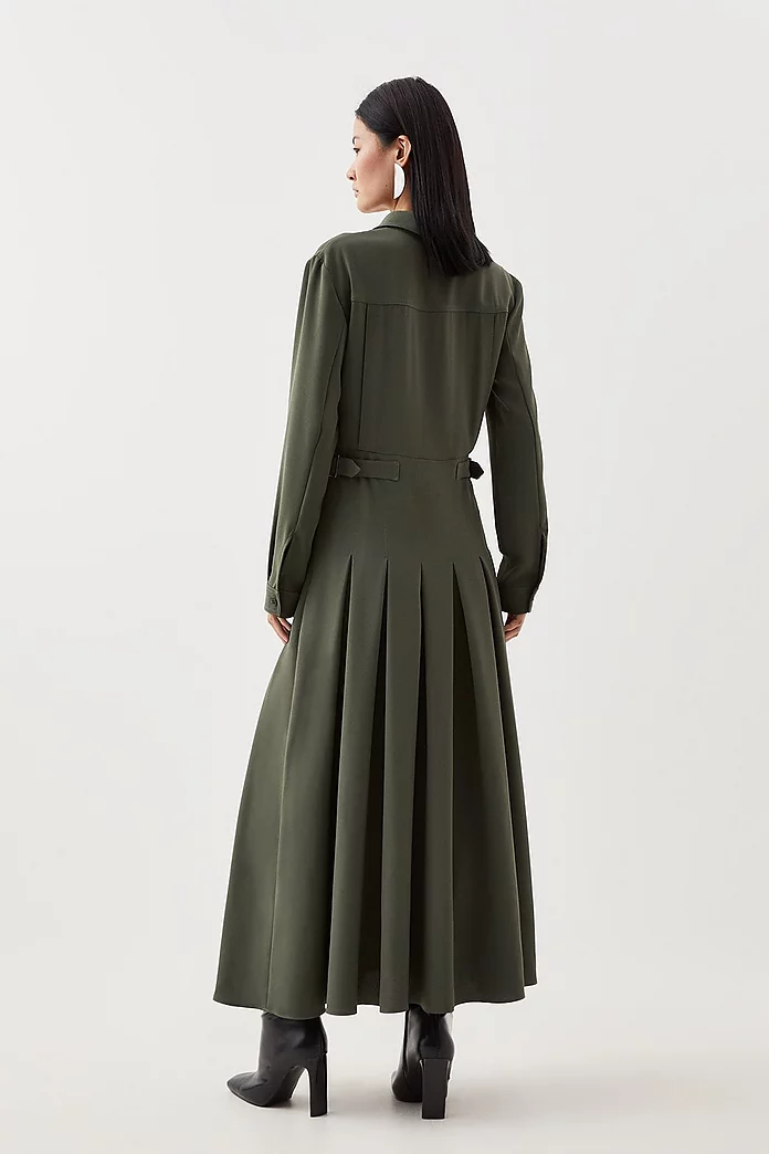 Petite Tailored Crepe Pleated Shirt Dress | Karen Millen Petite Tailored Crepe Pleated Shirt Dress | Karen Millen