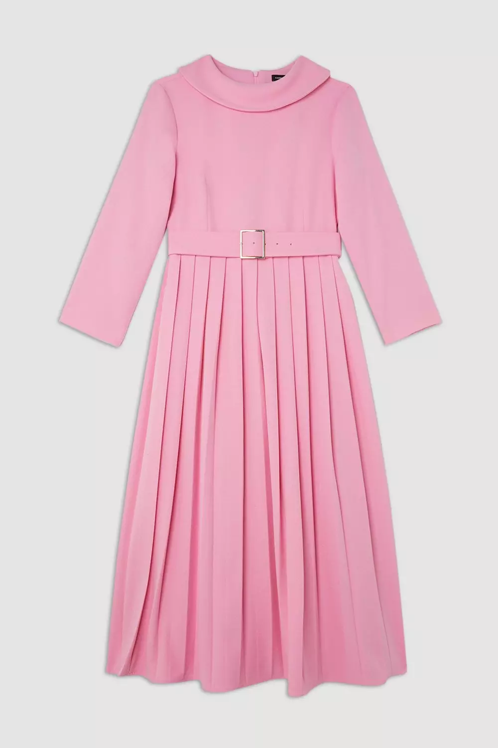Pink Tailored Structured Crepe Roll Neck Pleated Midi Dress alternative image