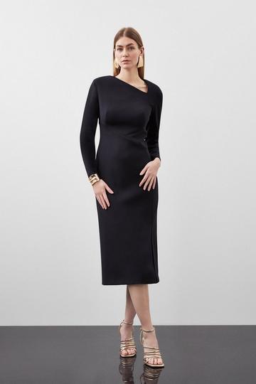 Black Scuba Tailored Asymmetric Panels Maxi Dress