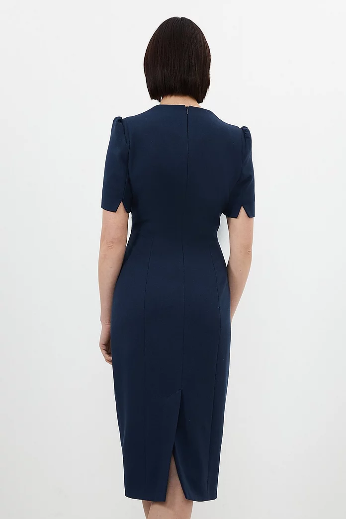 Tailored Structured Crepe Drape Square Neck Midi Dress Tailored Structured Crepe Drape Square Neck Midi Dress