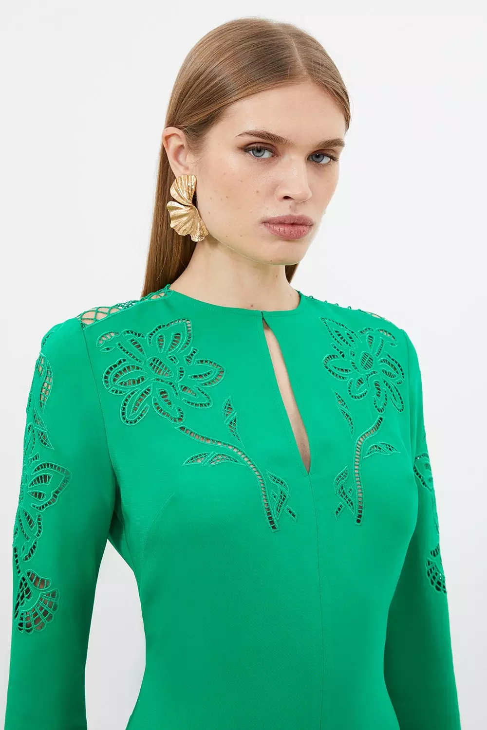 Tall Premium Cady Cutwork Long Sleeve Woven Maxi Dress