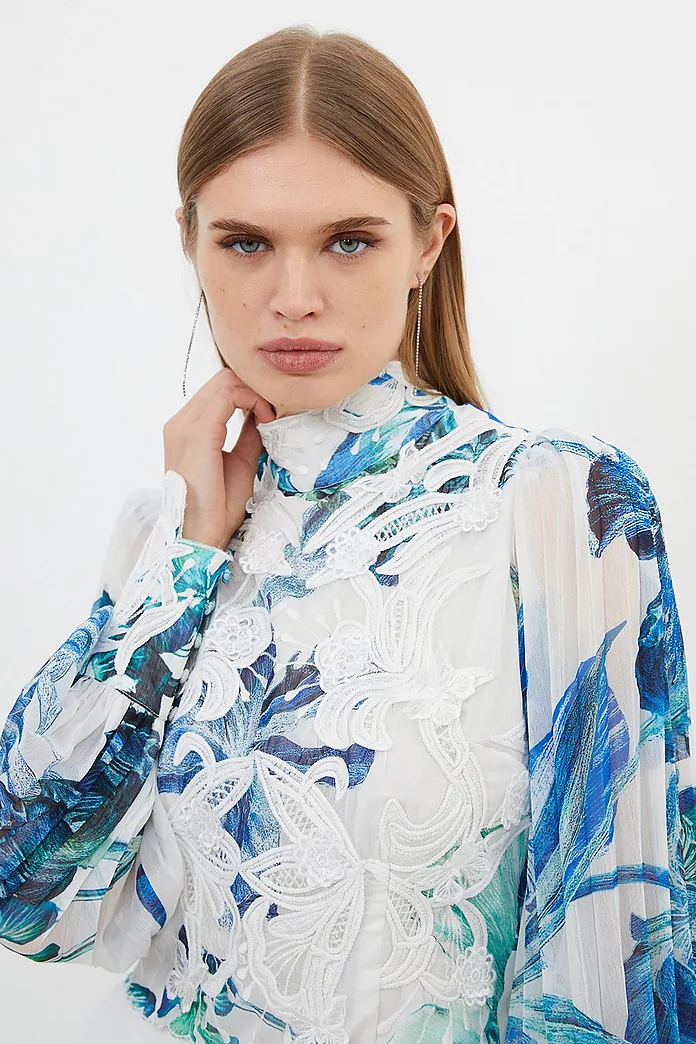 Floral Applique Woven Lace Blouse | Karen Millen Floral Applique Woven Lace Blouse | Karen Millen